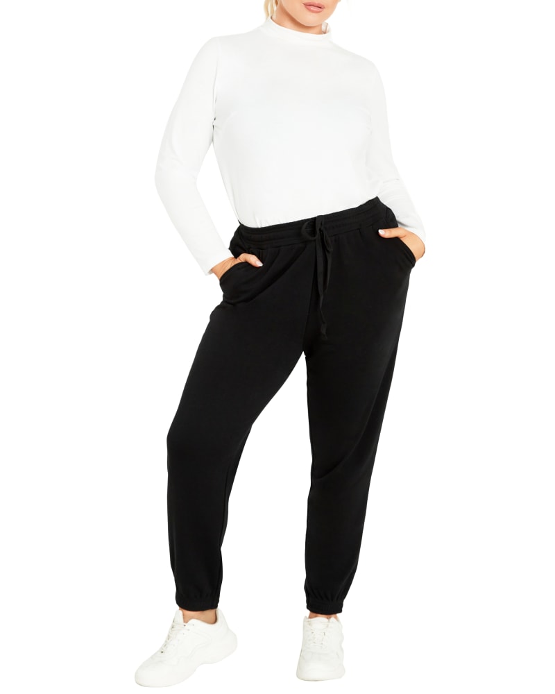 Front of a model wearing a size 16 SWEAT PANT ALEXA in Black by Aveleisure. | dia_product_style_image_id:322808